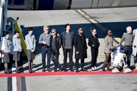 The Cast Of "Star Wars: The Force Awakens" On ANA Charter Flight From Los Angeles To The London Premiere