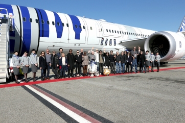 The Cast Of "Star Wars: The Force Awakens" On ANA Charter Flight From Los Angeles To The London Premiere